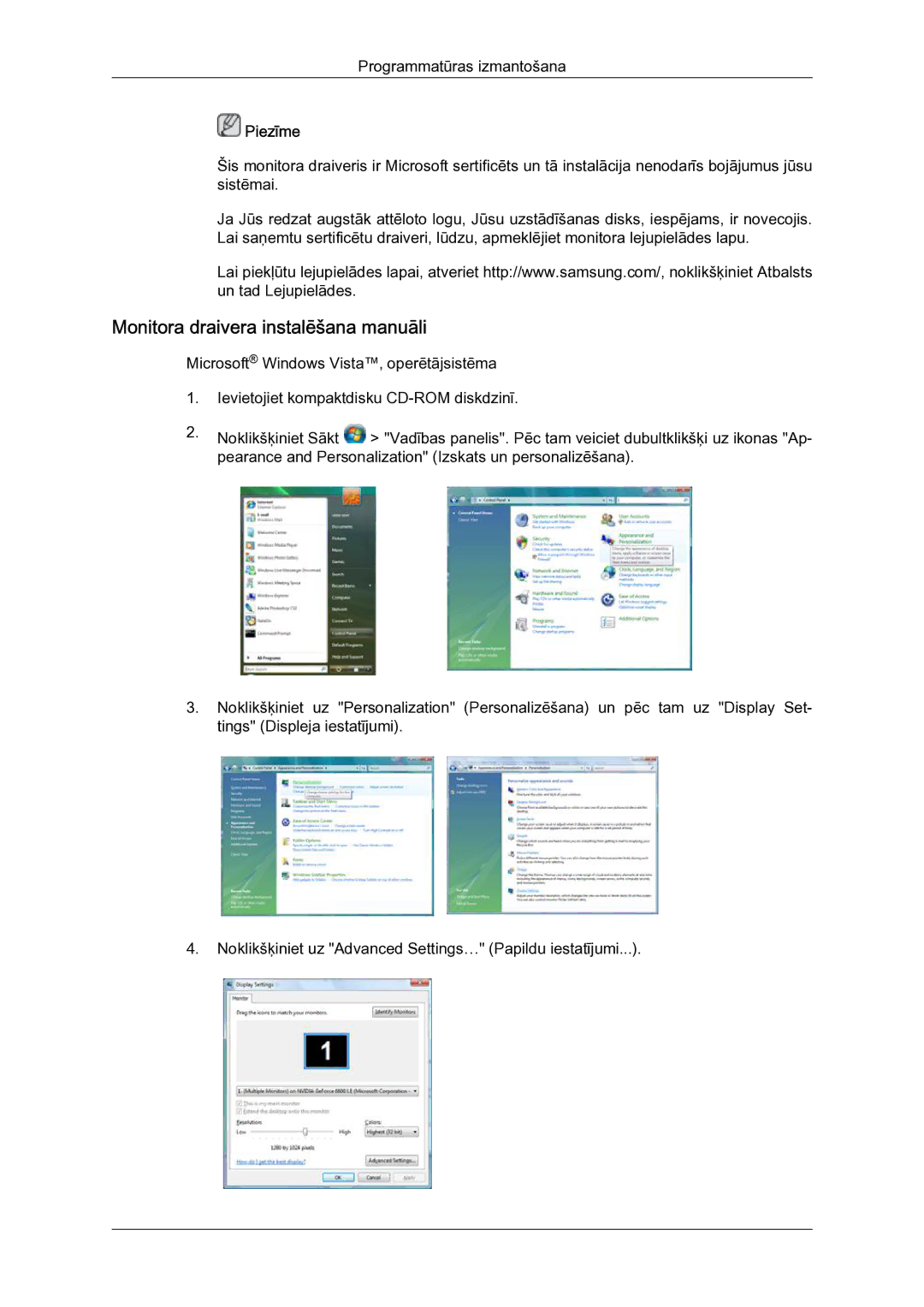 Samsung LH23PTSMBC/EN manual Monitora draivera instalēšana manuāli 