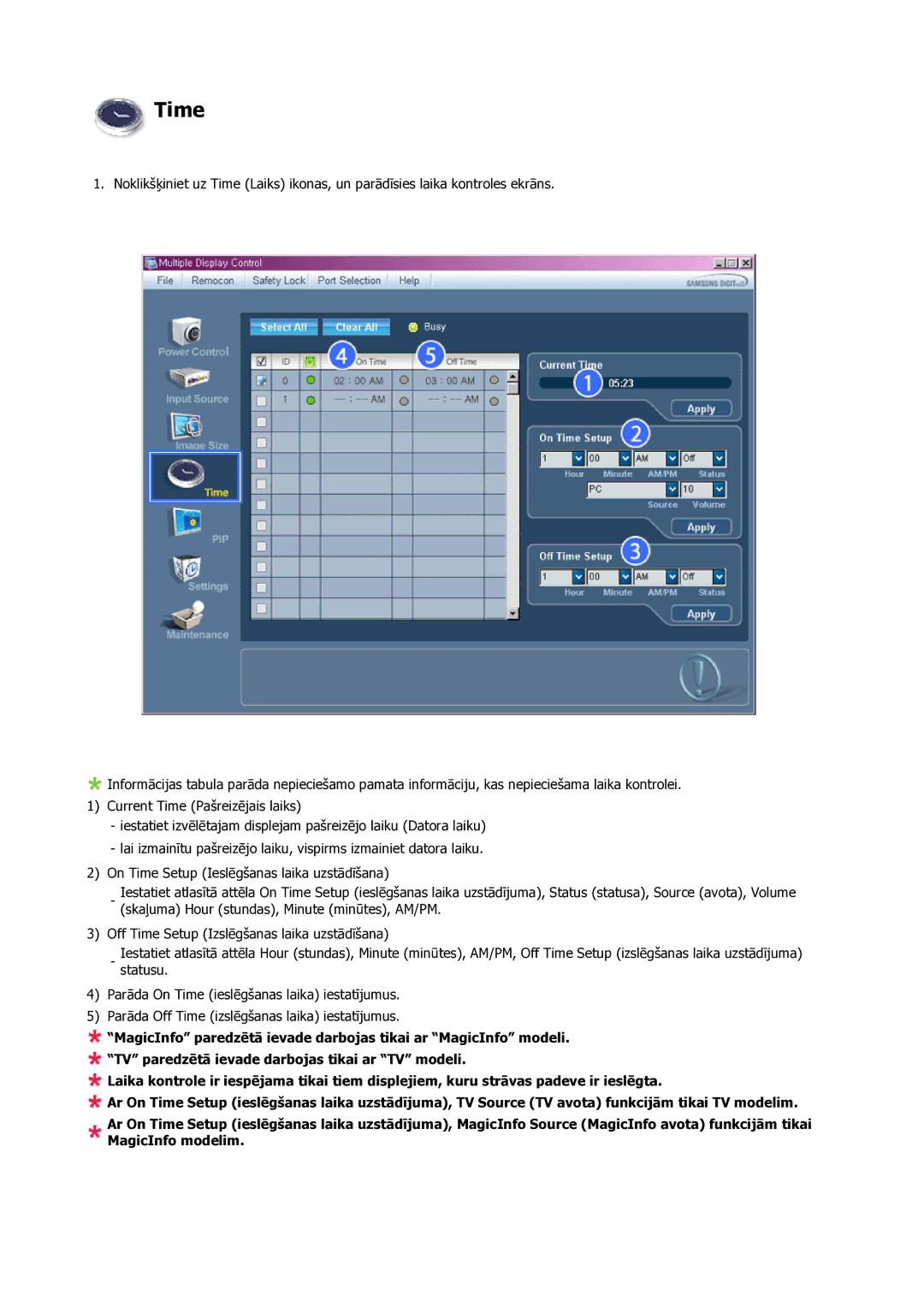 Samsung LH23PTSMBC/EN manual Time 