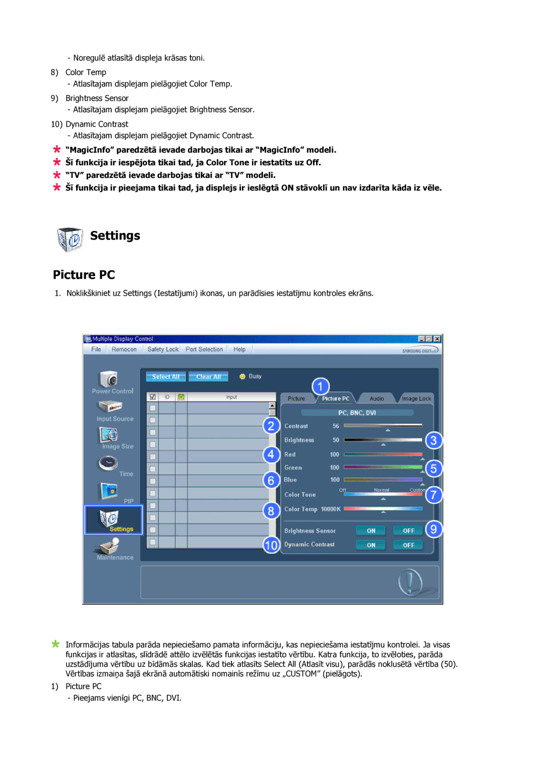 Samsung LH23PTSMBC/EN manual Settings Picture PC 