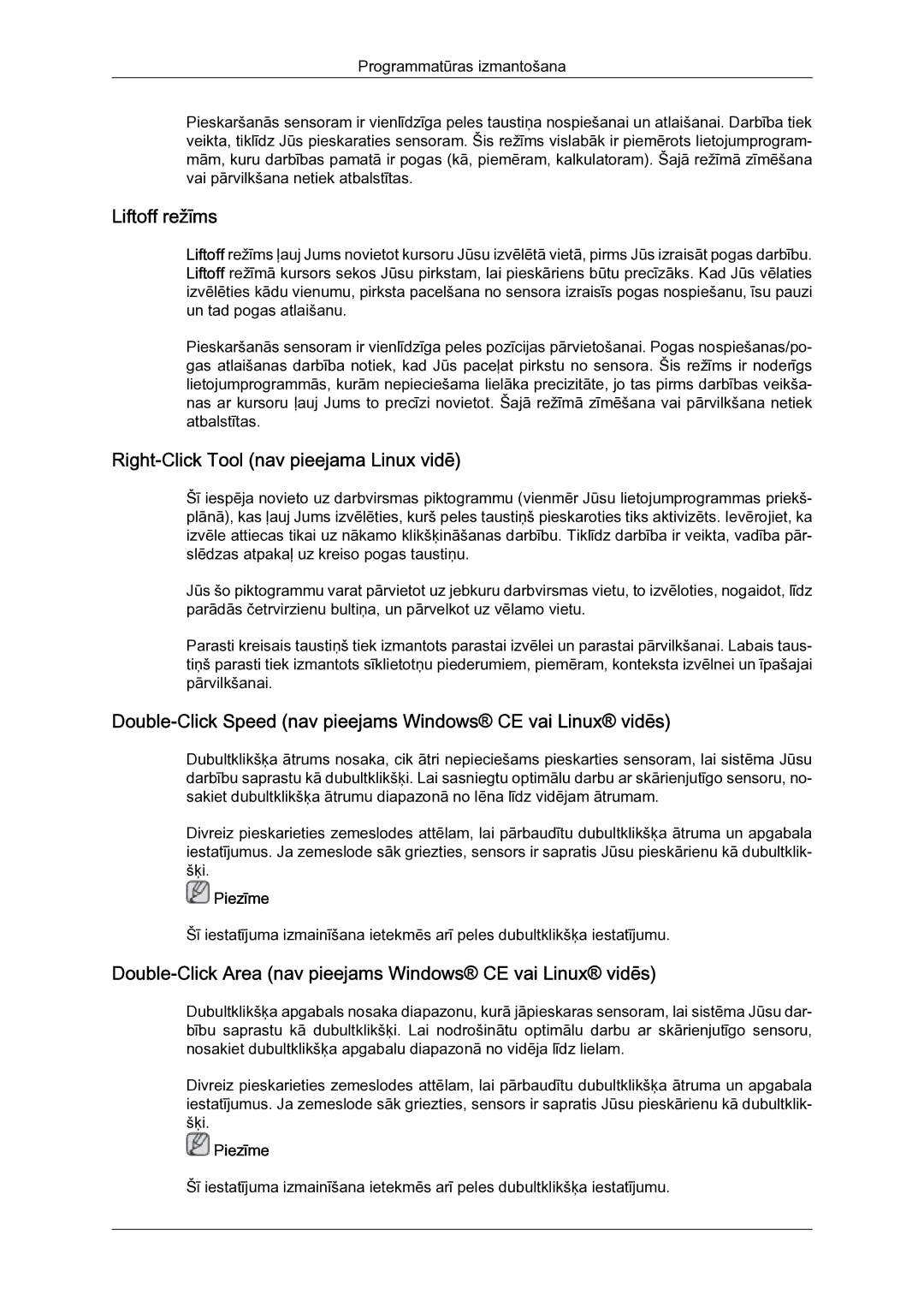 Samsung LH23PTSMBC/EN manual Liftoff režīms, Right-Click Tool nav pieejama Linux vidē 