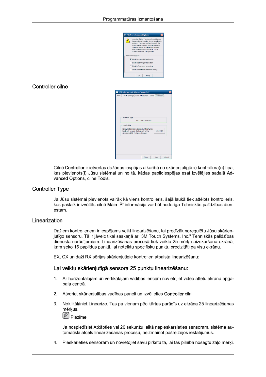 Samsung LH23PTSMBC/EN manual Controller cilne, Linearization, Lai veiktu skārienjutīgā sensora 25 punktu linearizēšanu 