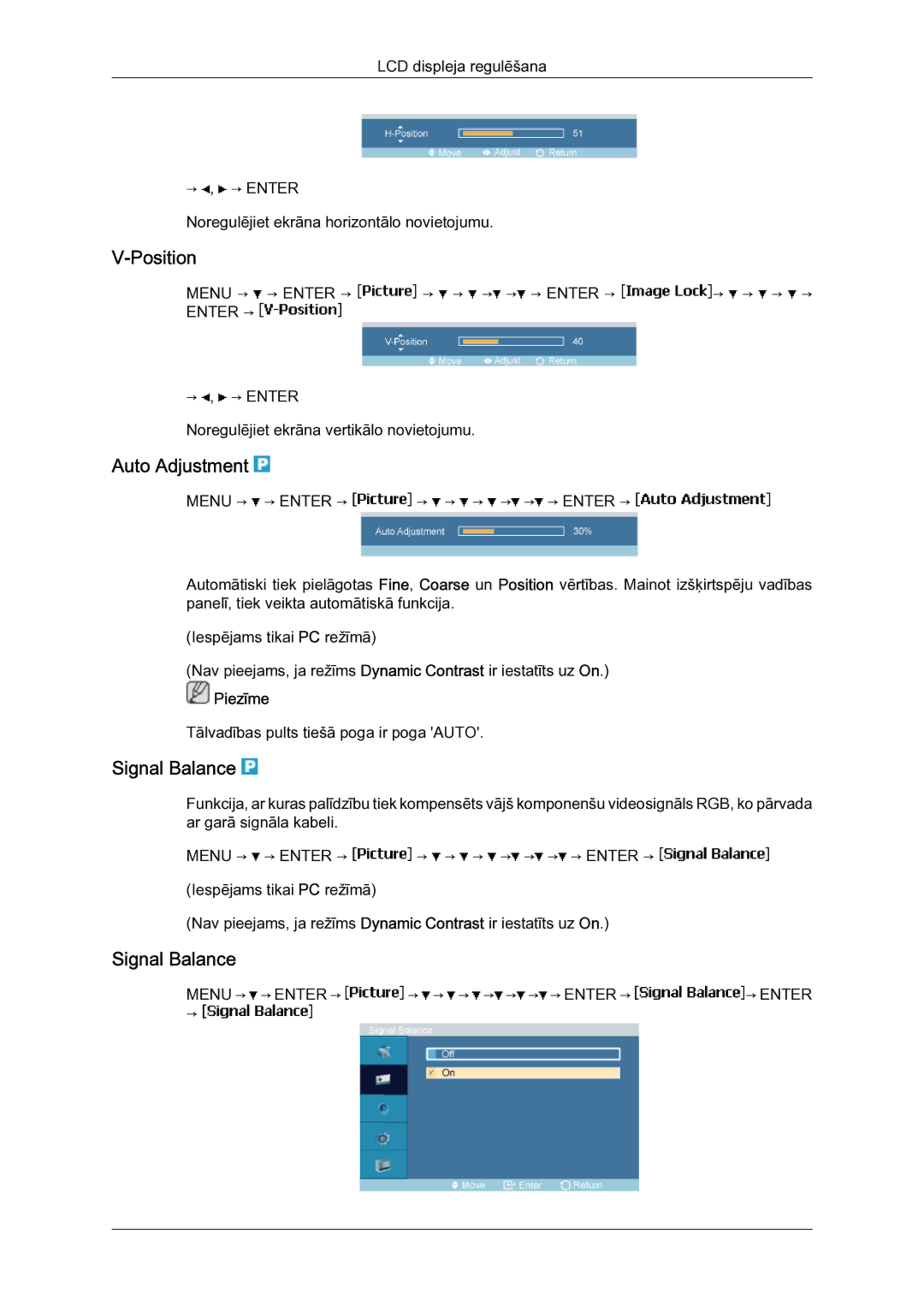 Samsung LH23PTSMBC/EN manual Auto Adjustment, Signal Balance 