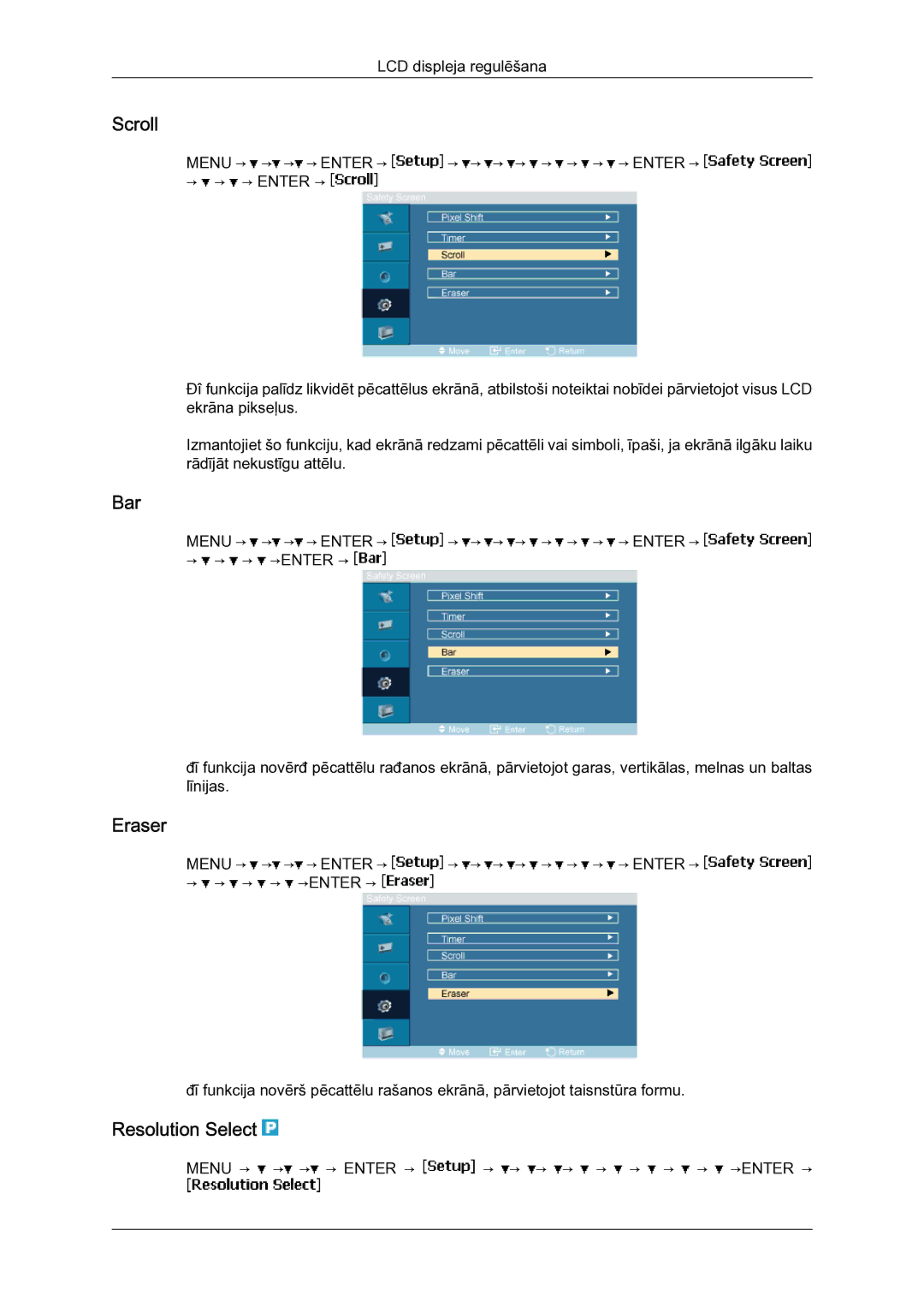 Samsung LH23PTSMBC/EN manual Scroll, Bar, Eraser, Resolution Select 