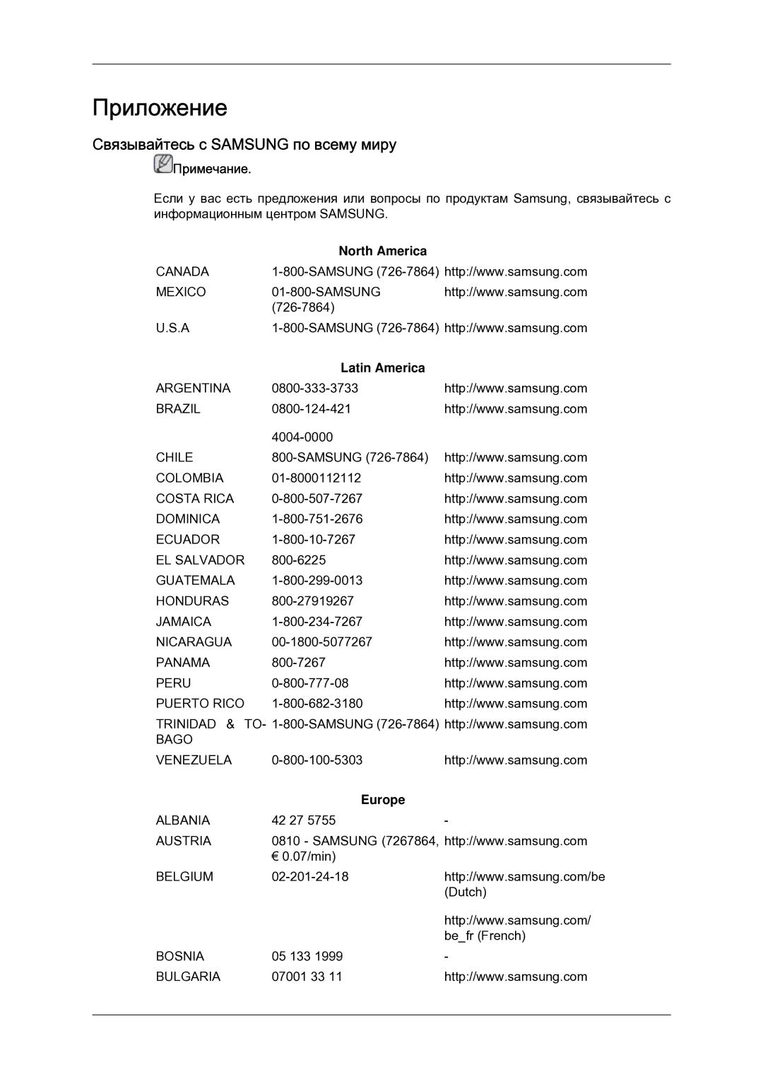 Samsung LH23PTSMBC/EN manual Связывайтесь с Samsung по всему миру, North America, Latin America, Europe 