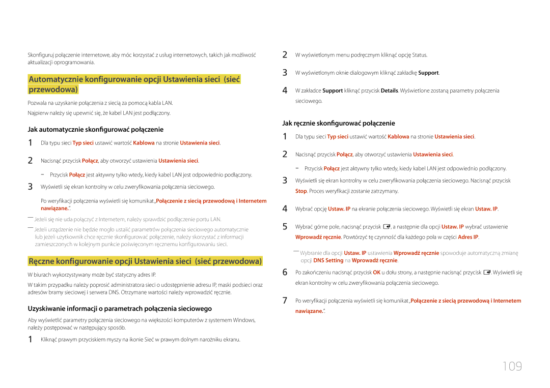 Samsung LH24OHEPKBB/EN, LH24OMEPWBC/EN manual 109, Opcji DNS Setting na Wprowadź ręcznie, Nawiązane 