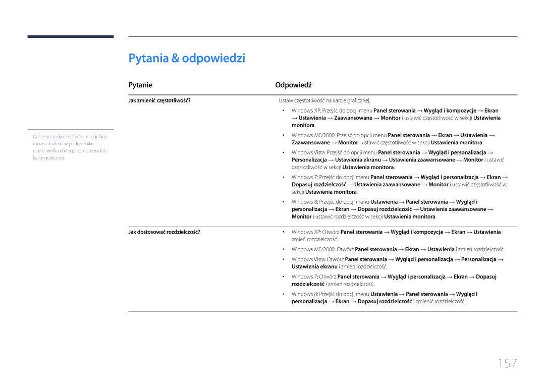 Samsung LH24OHEPKBB/EN, LH24OMEPWBC/EN manual Pytania & odpowiedzi, 157, Pytanie Odpowiedź 