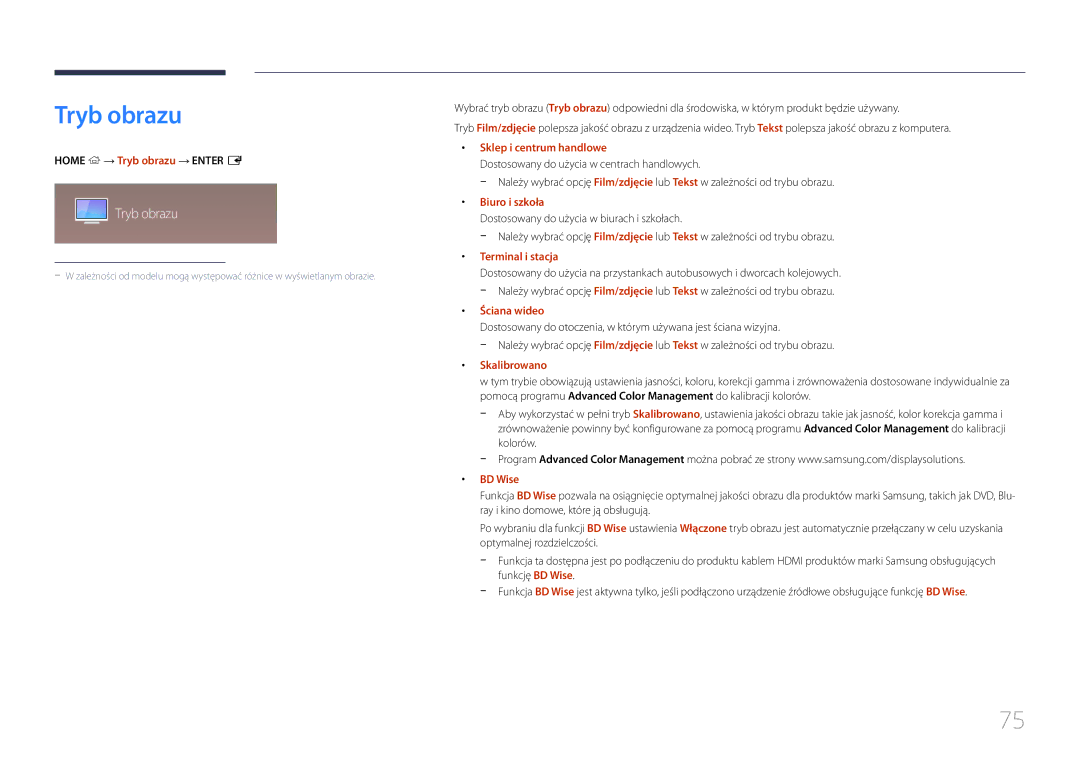 Samsung LH24OHEPKBB/EN, LH24OMEPWBC/EN manual Tryb obrazu 