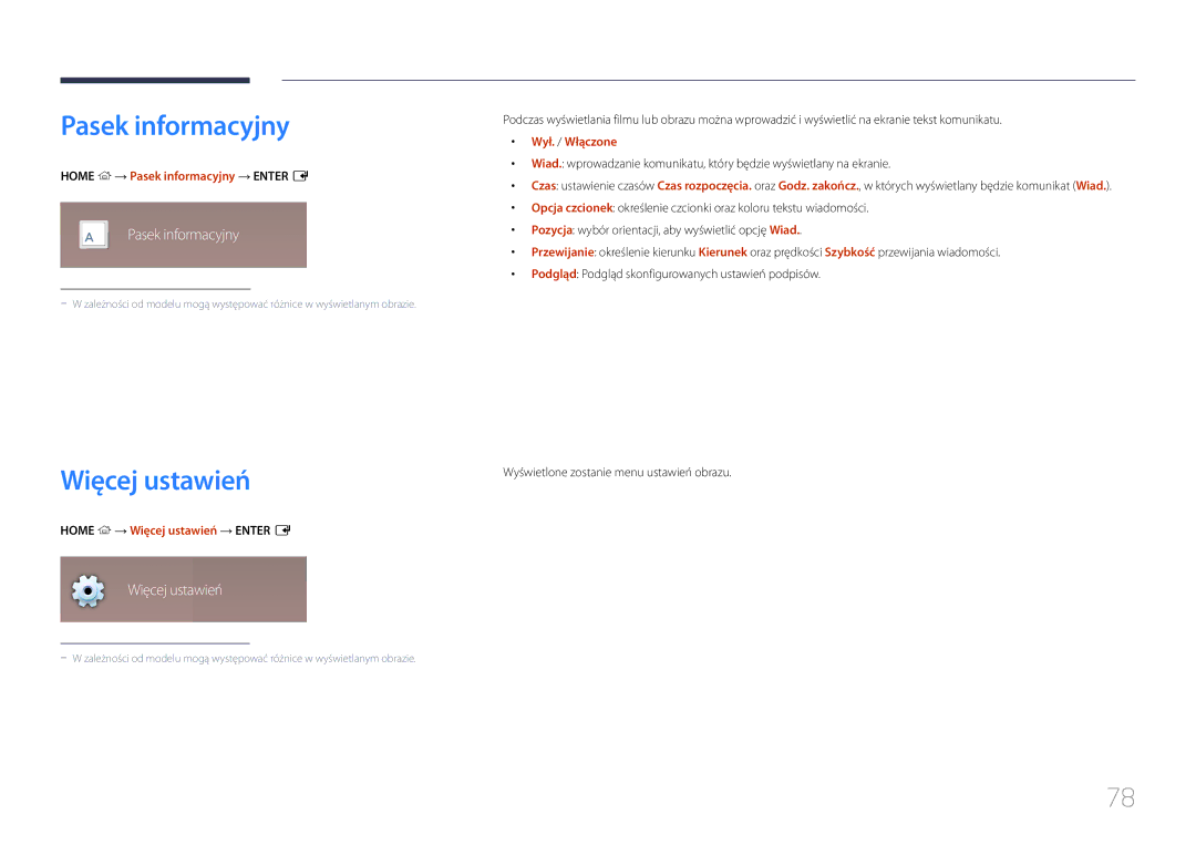 Samsung LH24OMEPWBC/EN, LH24OHEPKBB/EN manual Pasek informacyjny, Więcej ustawień 