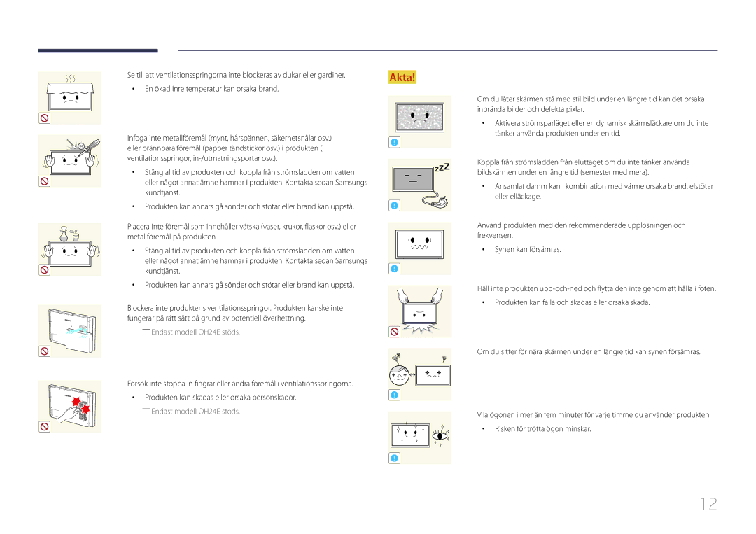 Samsung LH24OMEPWBC/EN, LH24OHEPKBB/EN manual Ventilationsspringor, in-/utmatningsportar osv, ――Endast modell OH24E stöds 