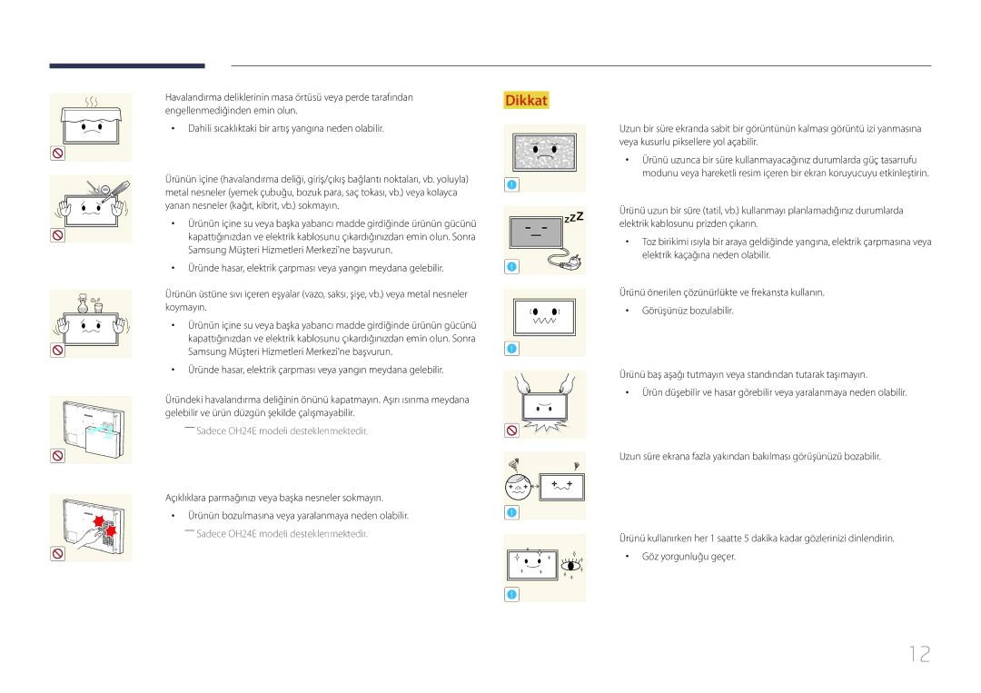 Samsung LH24OMEPWBC/EN Yanan nesneler kağıt, kibrit, vb. sokmayın, Açıklıklara parmağınızı veya başka nesneler sokmayın 