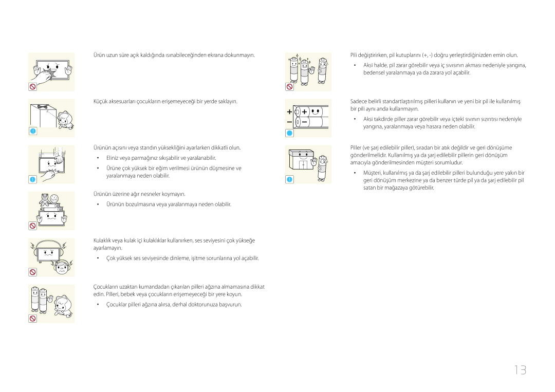 Samsung LH24OHEPKBB/EN, LH24OMEPWBC/EN manual Çocuklar pilleri ağzına alırsa, derhal doktorunuza başvurun 