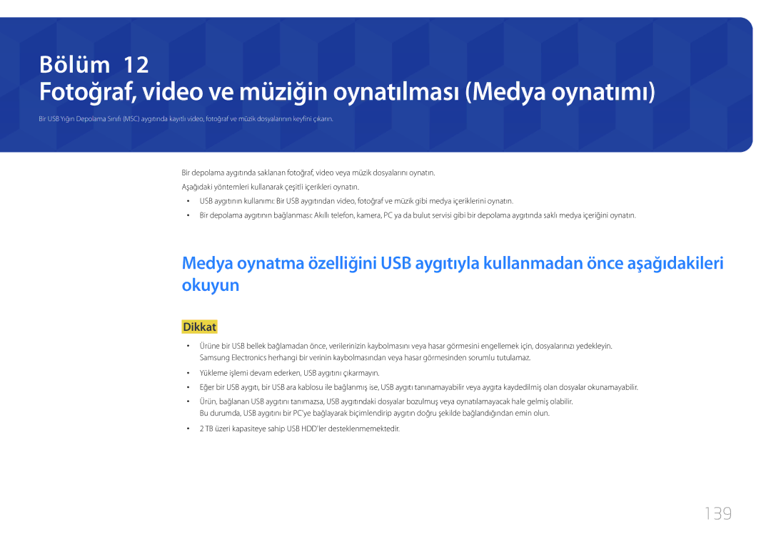 Samsung LH24OHEPKBB/EN, LH24OMEPWBC/EN manual Fotoğraf, video ve müziğin oynatılması Medya oynatımı, 139 