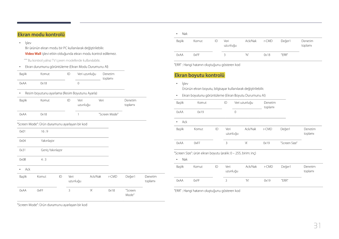 Samsung LH24OHEPKBB/EN, LH24OMEPWBC/EN manual Ekran modu kontrolü, Ekran boyutu kontrolü 