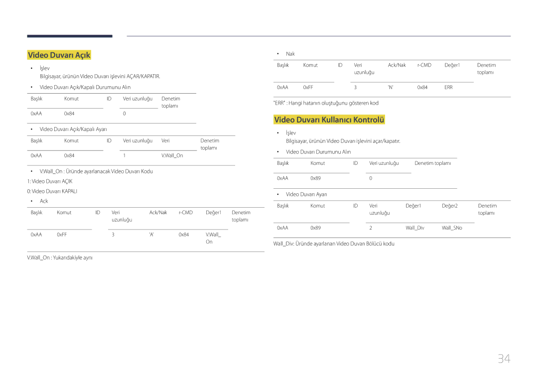 Samsung LH24OMEPWBC/EN manual Video Duvarı Açık/Kapalı Ayarı, WallOn Yukarıdakiyle aynı Nak, Video Duvarı Ayarı 