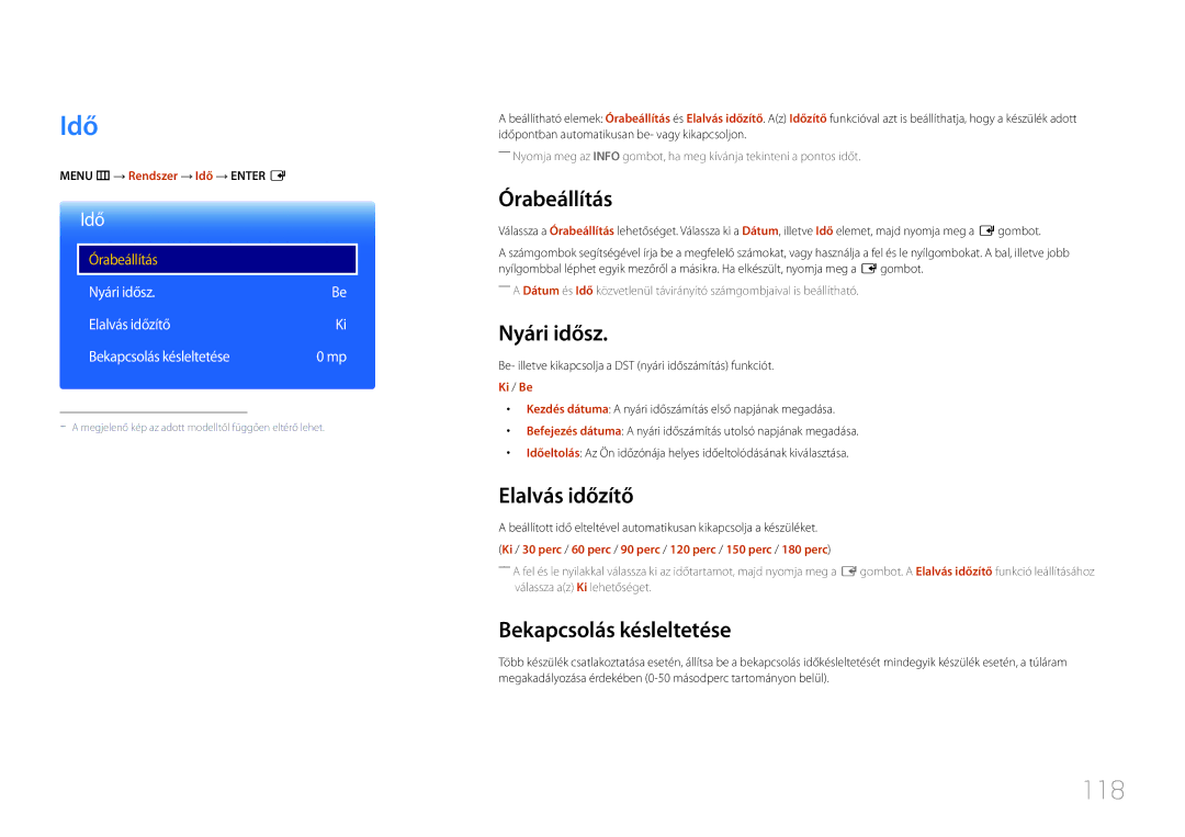 Samsung LH24OMEPWBC/EN, LH24OHEPKBB/EN manual Idő, 118 