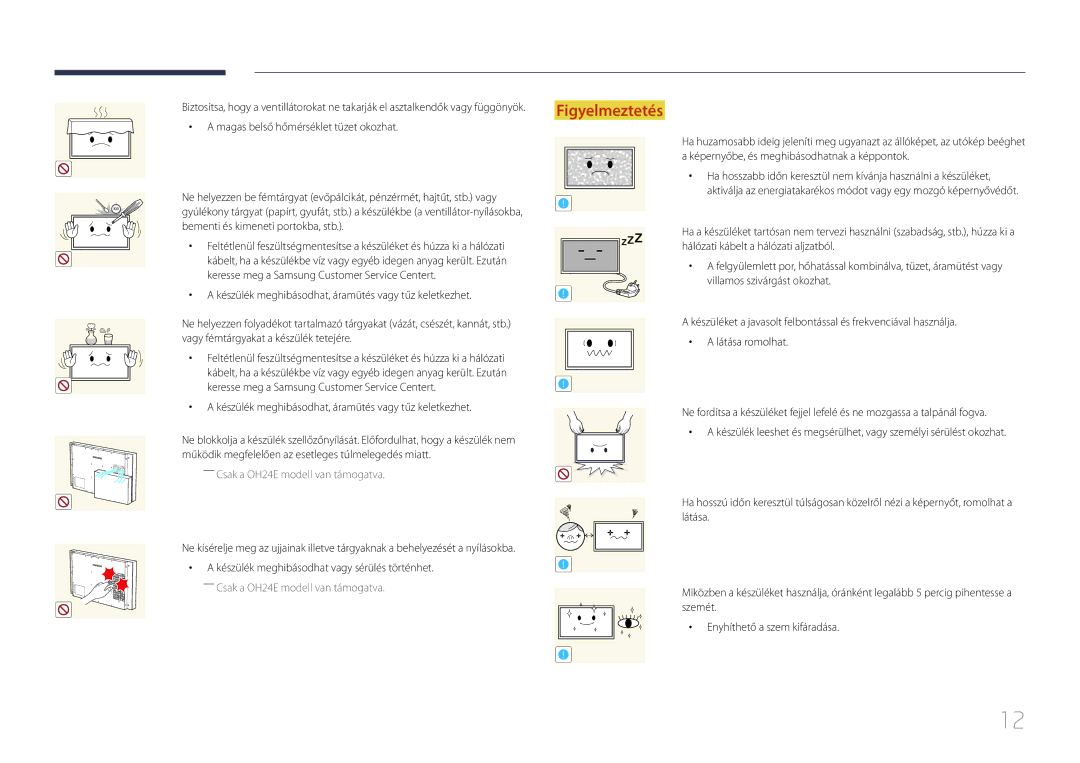 Samsung LH24OMEPWBC/EN manual Bementi és kimeneti portokba, stb, Készülék meghibásodhat, áramütés vagy tűz keletkezhet 