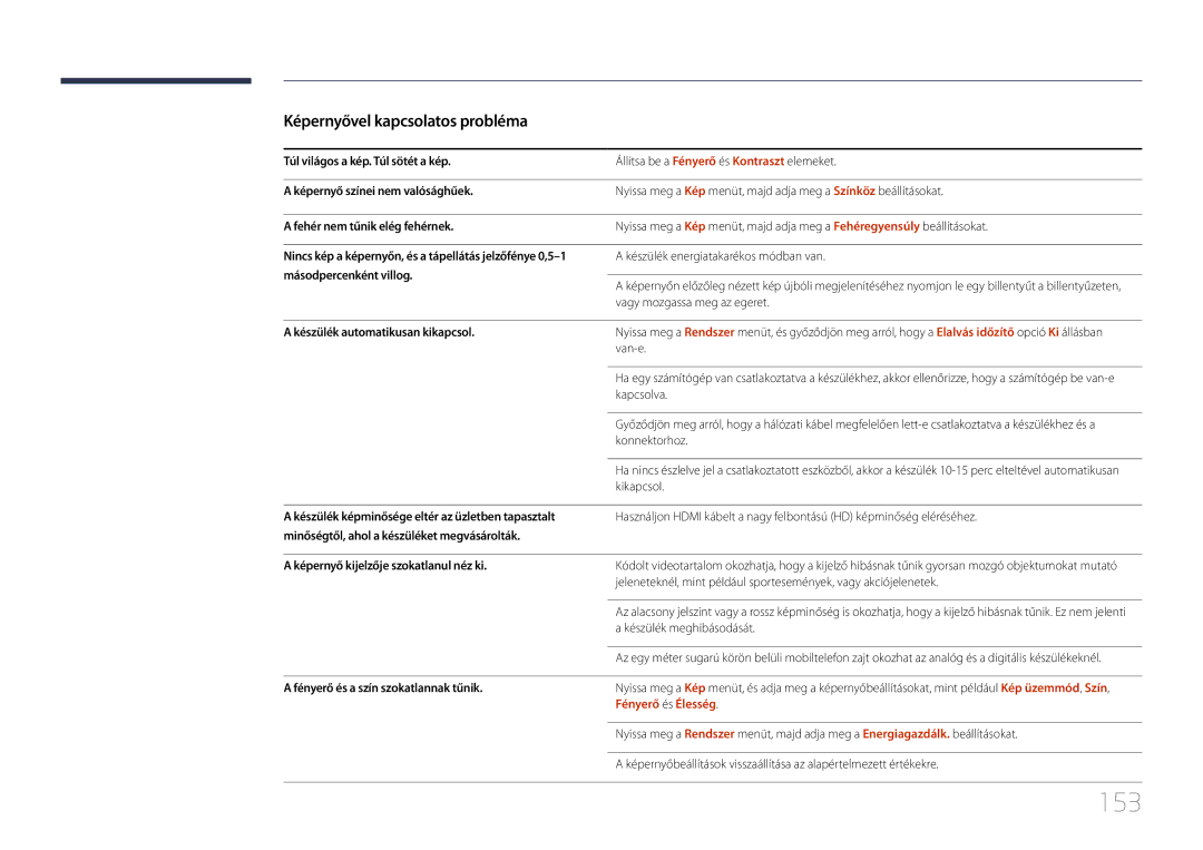 Samsung LH24OHEPKBB/EN, LH24OMEPWBC/EN manual 153, Fényerő és Élesség 