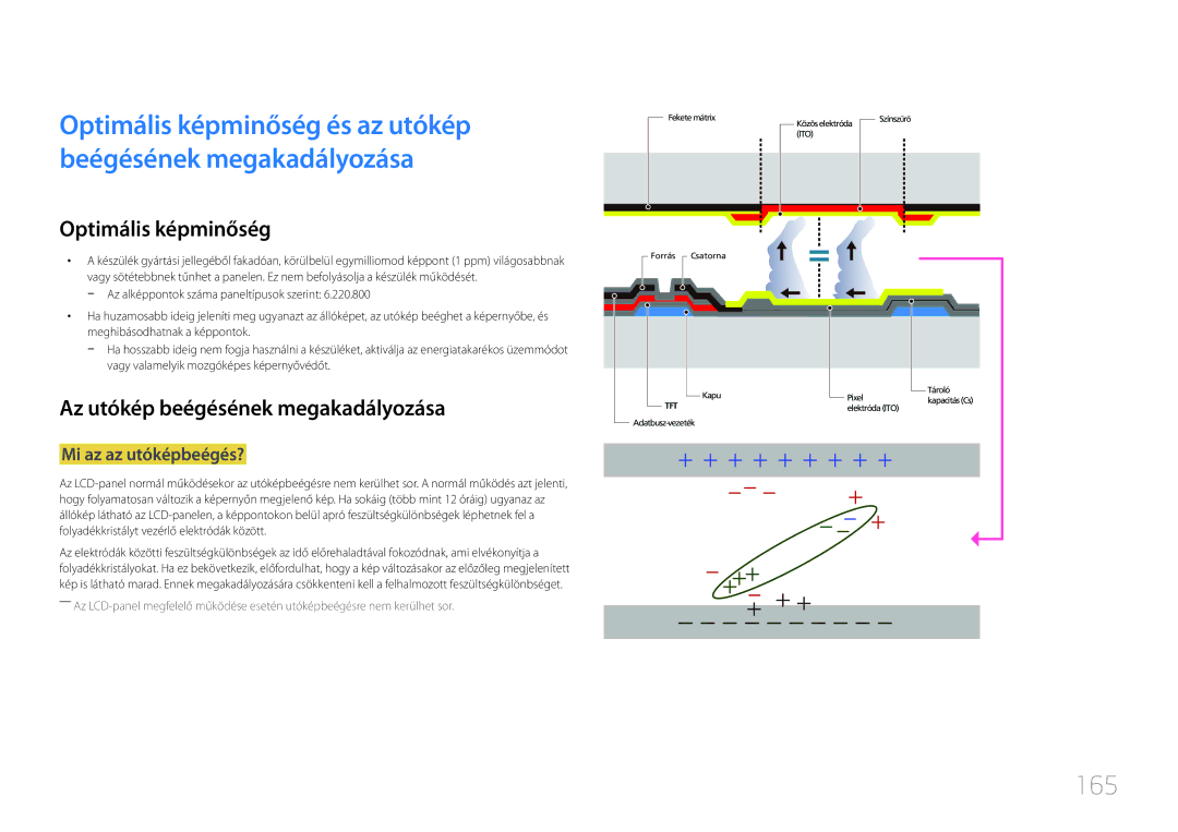 Samsung LH24OHEPKBB/EN manual 165, Optimális képminőség, Az utókép beégésének megakadályozása, Mi az az utóképbeégés? 