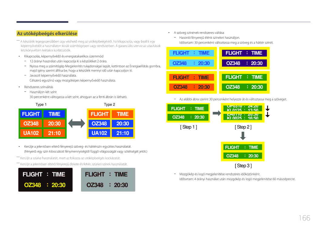 Samsung LH24OMEPWBC/EN, LH24OHEPKBB/EN manual 166, Az utóképbeégés elkerülése 