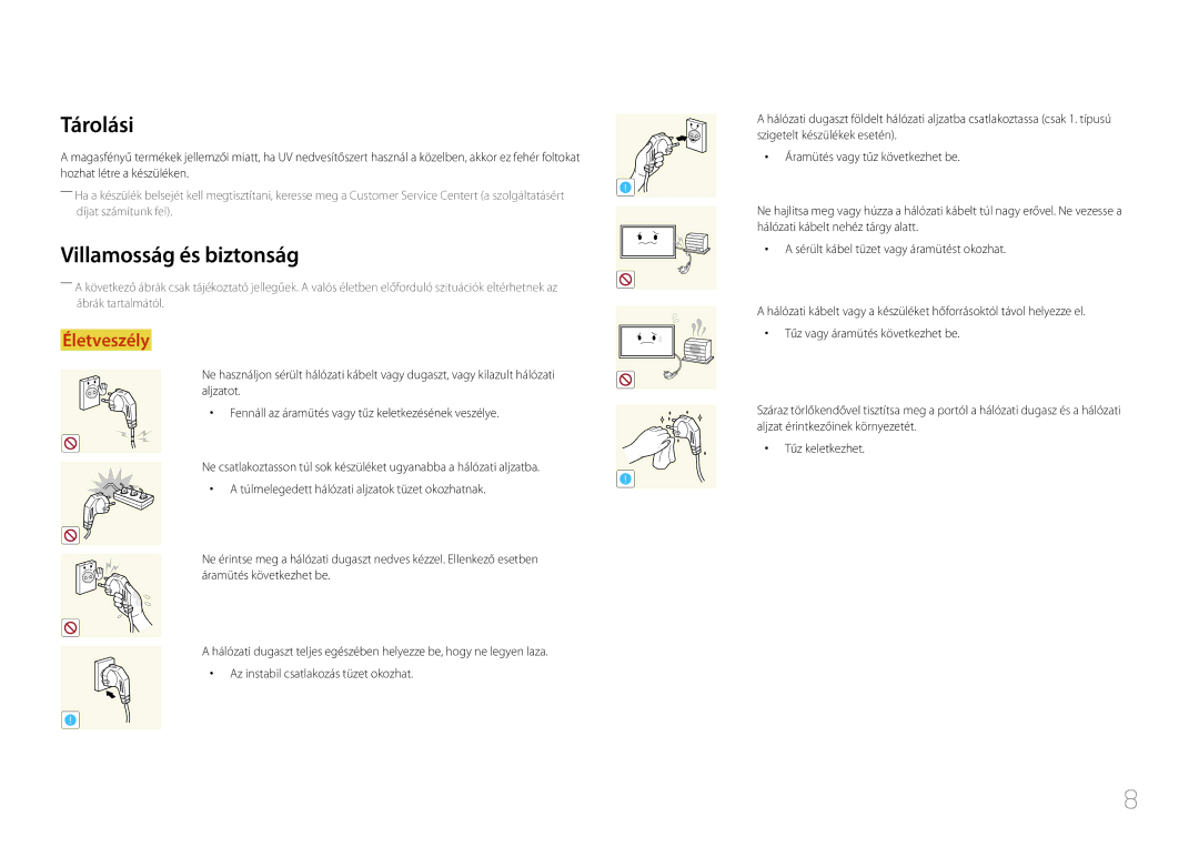 Samsung LH24OMEPWBC/EN, LH24OHEPKBB/EN manual Tárolási, Villamosság és biztonság 