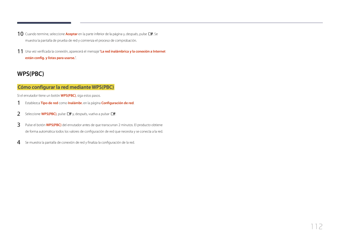 Samsung LH24OMEPWBC/EN, LH24OHEPKBB/EN manual 112, Cómo configurar la red mediante Wpspbc 
