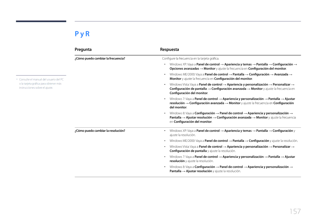 Samsung LH24OHEPKBB/EN, LH24OMEPWBC/EN manual 157, Pregunta Respuesta 