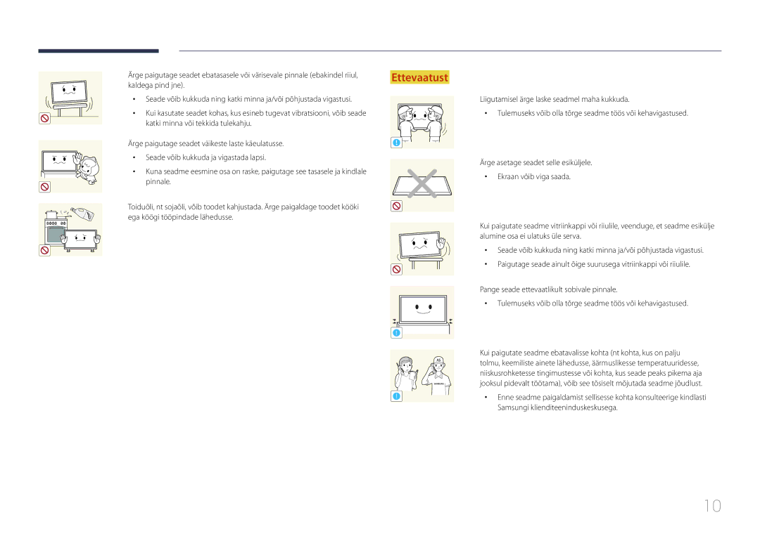 Samsung LH24OMEPWBC/EN manual Pinnale, Ega köögi tööpindade lähedusse 