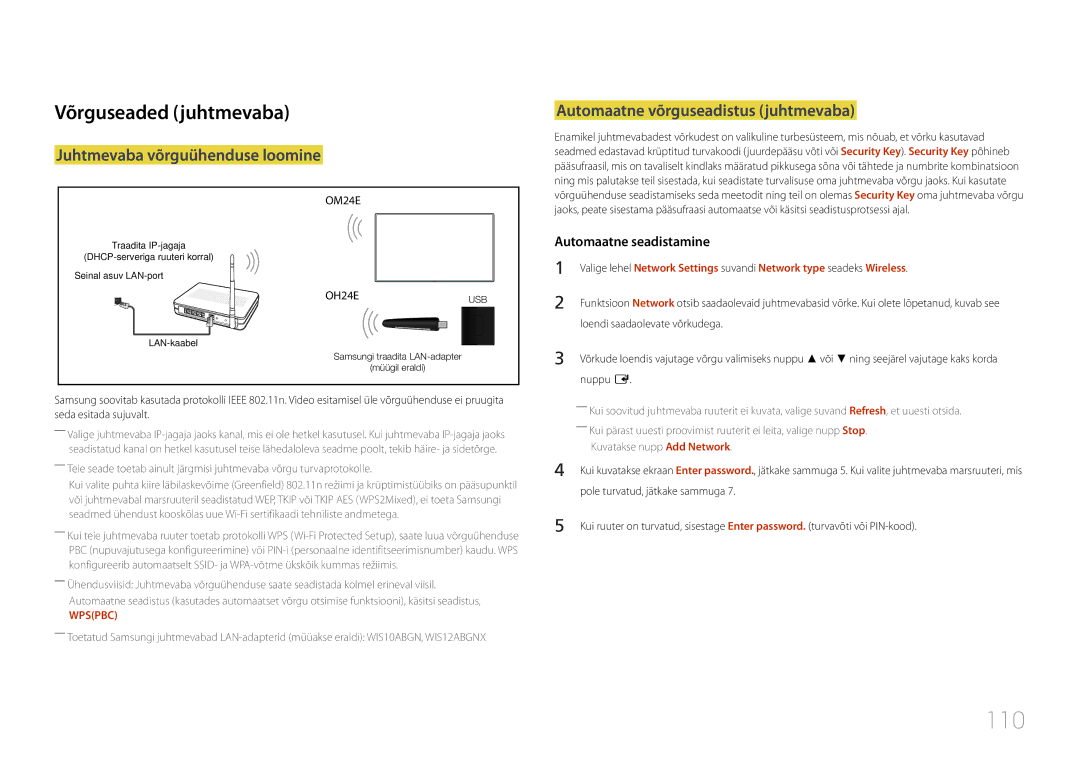 Samsung LH24OMEPWBC/EN 110, Võrguseaded juhtmevaba, Juhtmevaba võrguühenduse loomine, Automaatne võrguseadistus juhtmevaba 