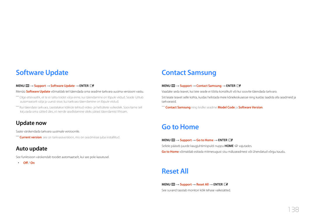 Samsung LH24OMEPWBC/EN manual Tugi, Software Update, Contact Samsung, Go to Home, Reset All 