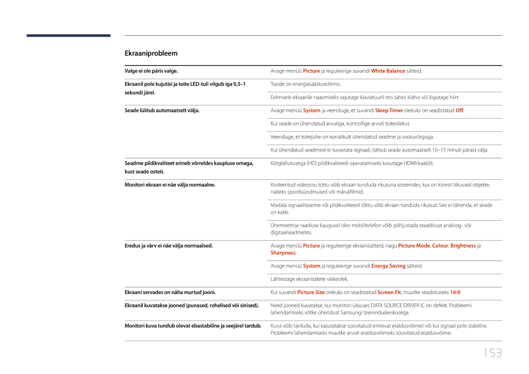 Samsung LH24OMEPWBC/EN manual 153, Sharpness 