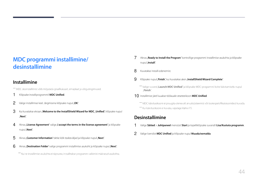 Samsung LH24OMEPWBC/EN manual MDC kasutamine, Desinstallimine 