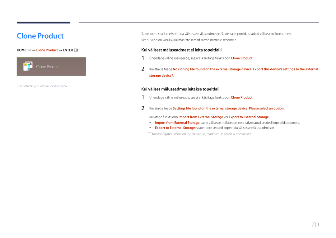 Samsung LH24OMEPWBC/EN manual Home → Clone Product → Enter E, Storage device? 