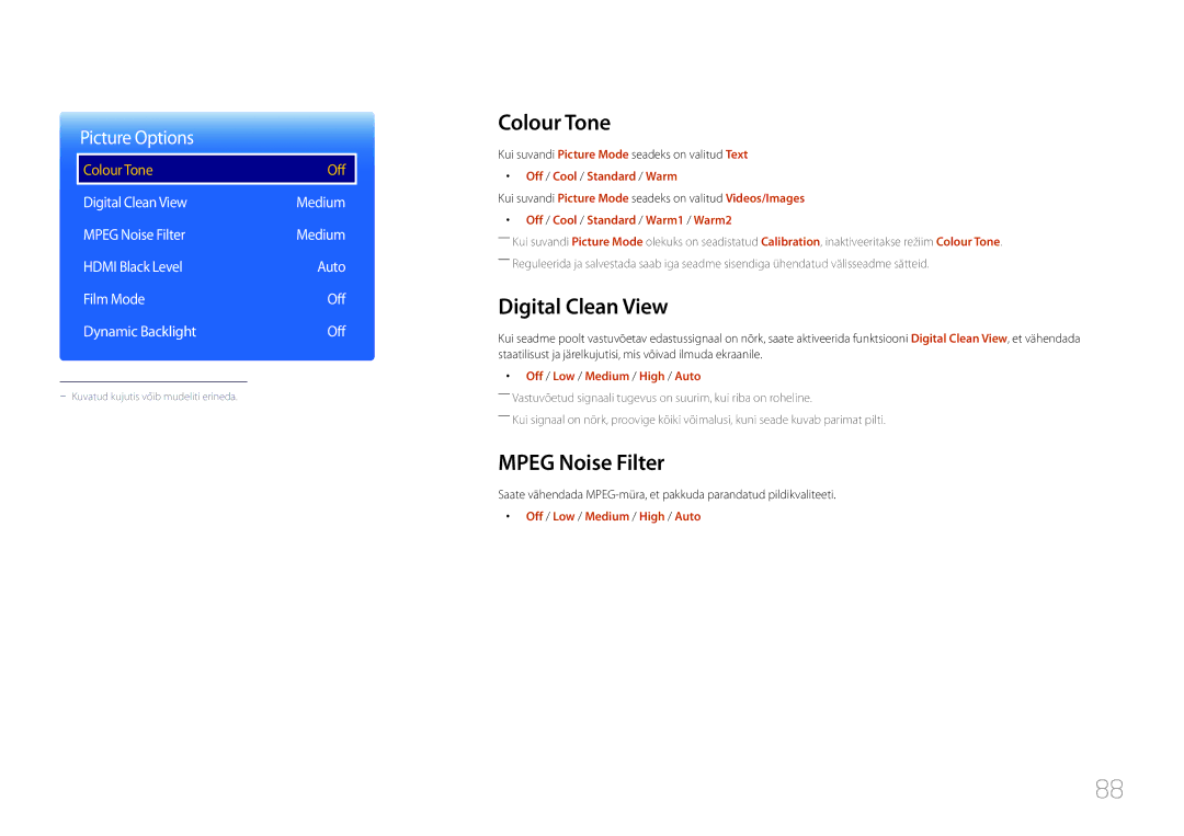 Samsung LH24OMEPWBC/EN manual Colour Tone, Digital Clean View, Mpeg Noise Filter 