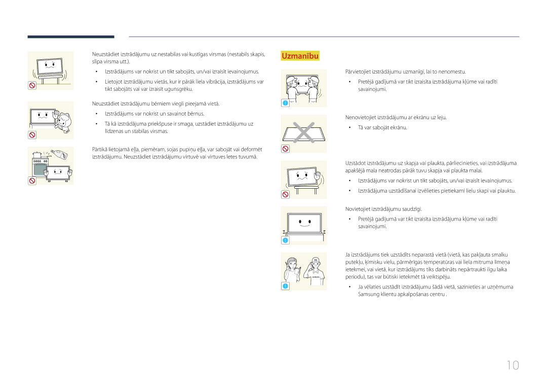 Samsung LH24OMEPWBC/EN manual Slīpa virsma utt, Līdzenas un stabilas virsmas 