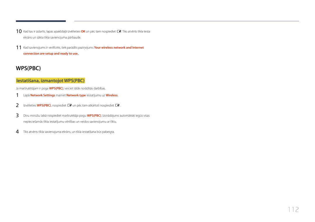 Samsung LH24OMEPWBC/EN manual 112, Iestatīšana, izmantojot Wpspbc 