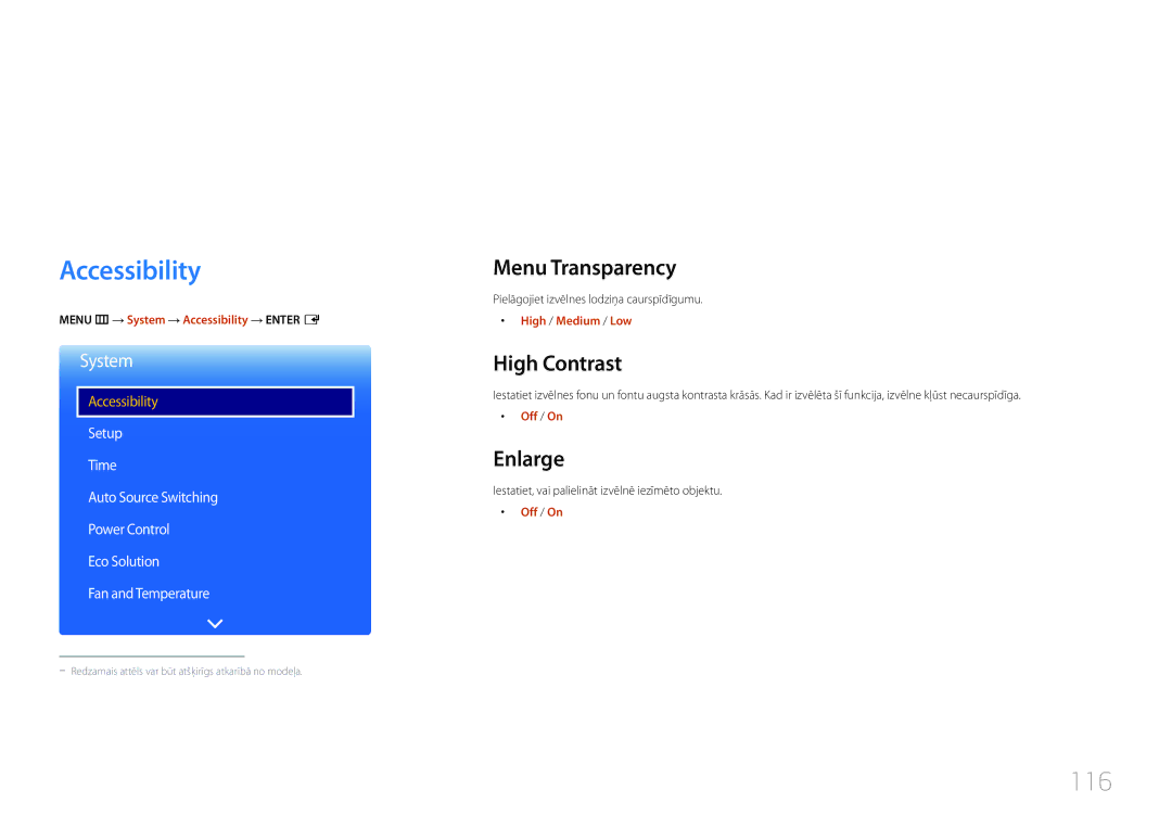 Samsung LH24OMEPWBC/EN manual System, Accessibility, 116 