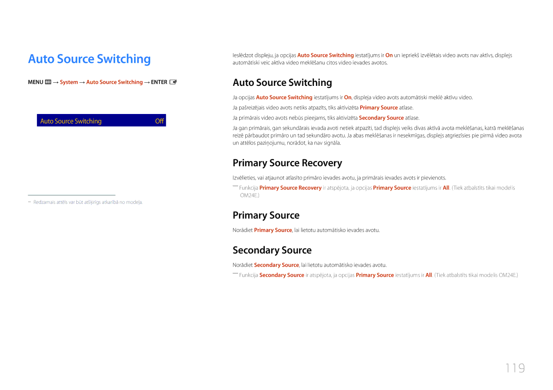 Samsung LH24OMEPWBC/EN manual Auto Source Switching, 119 