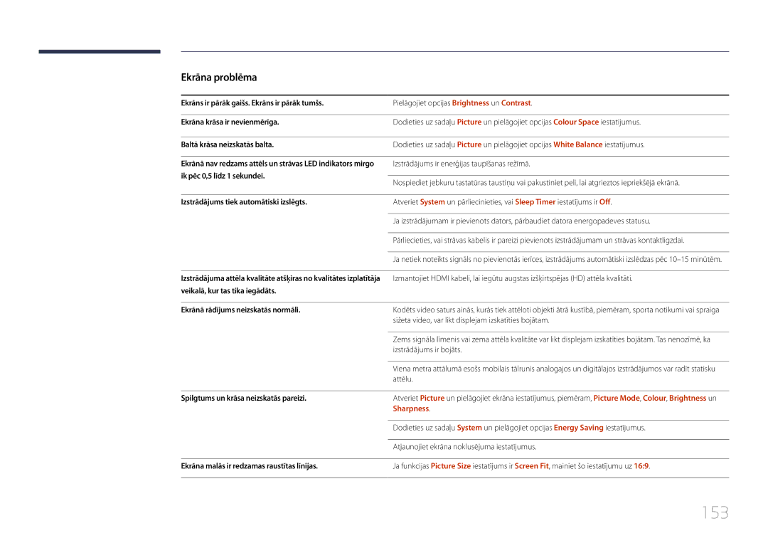 Samsung LH24OMEPWBC/EN manual 153, Sharpness 