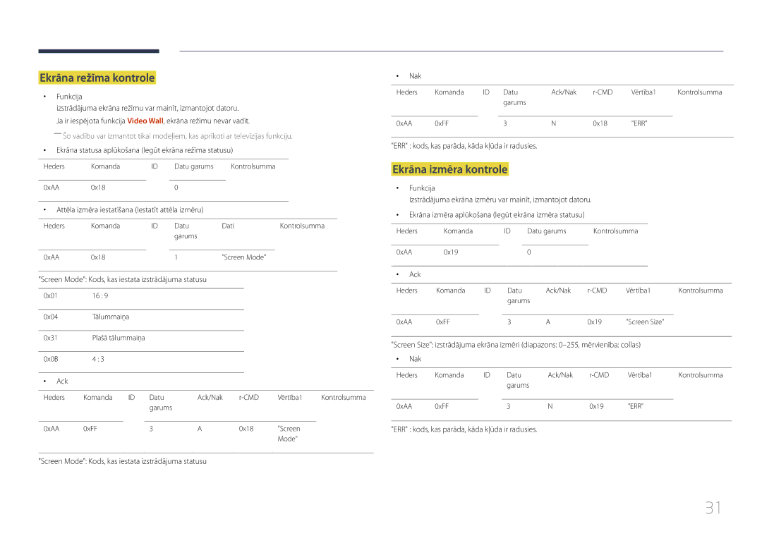 Samsung LH24OMEPWBC/EN manual Ekrāna režīma kontrole, Ekrāna izmēra kontrole 