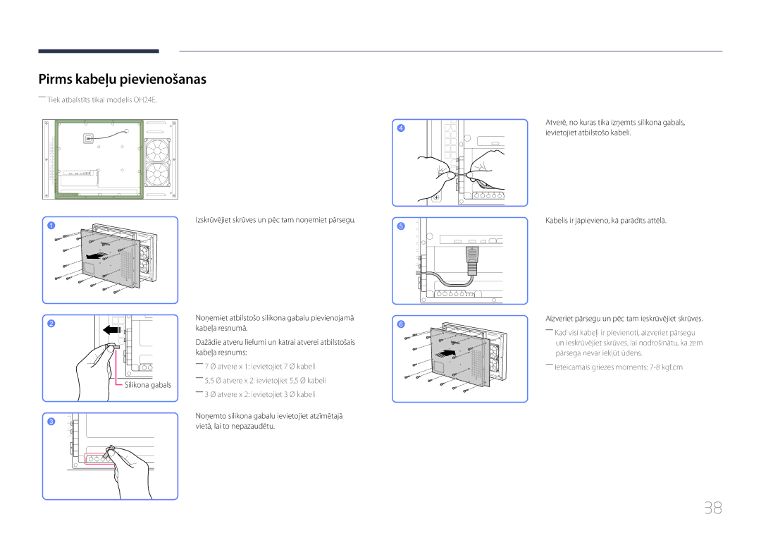 Samsung LH24OMEPWBC/EN manual Pirms kabeļu pievienošanas 