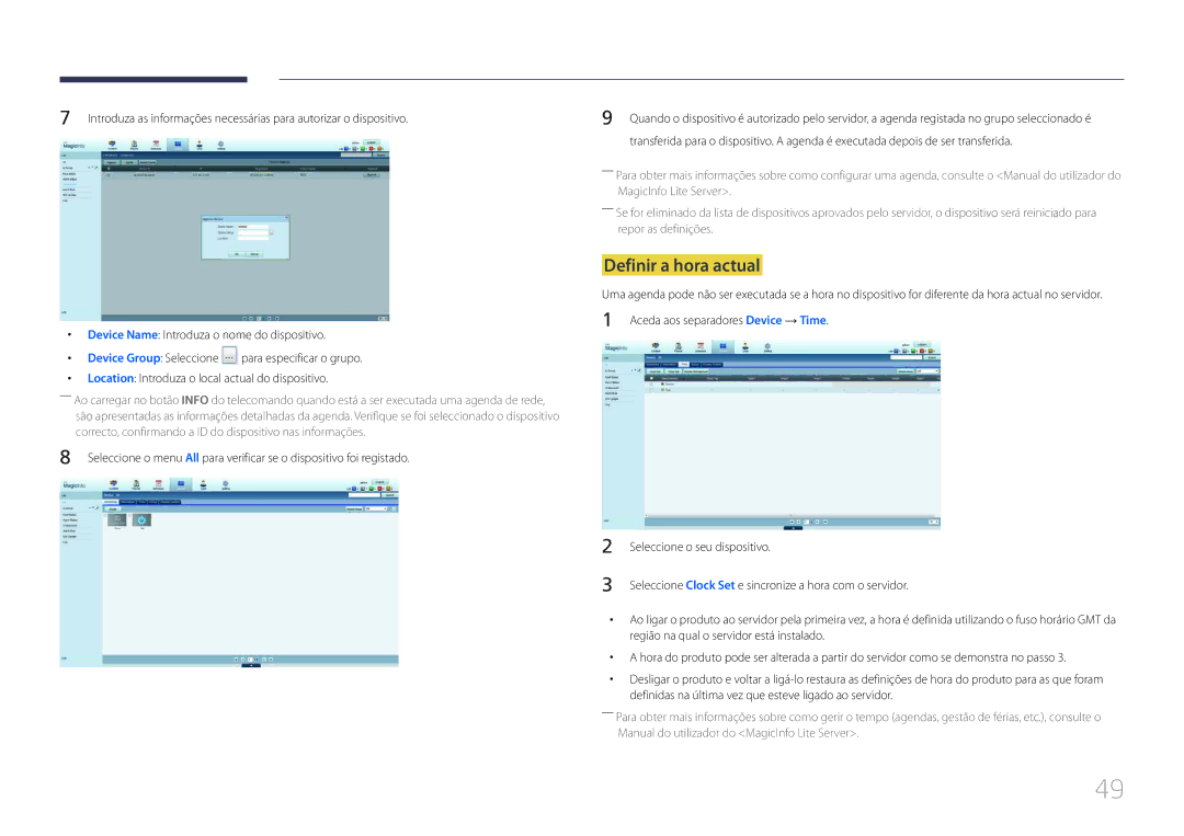 Samsung LH24OMEPWBC/EN manual Definir a hora actual, Device Name Introduza o nome do dispositivo 