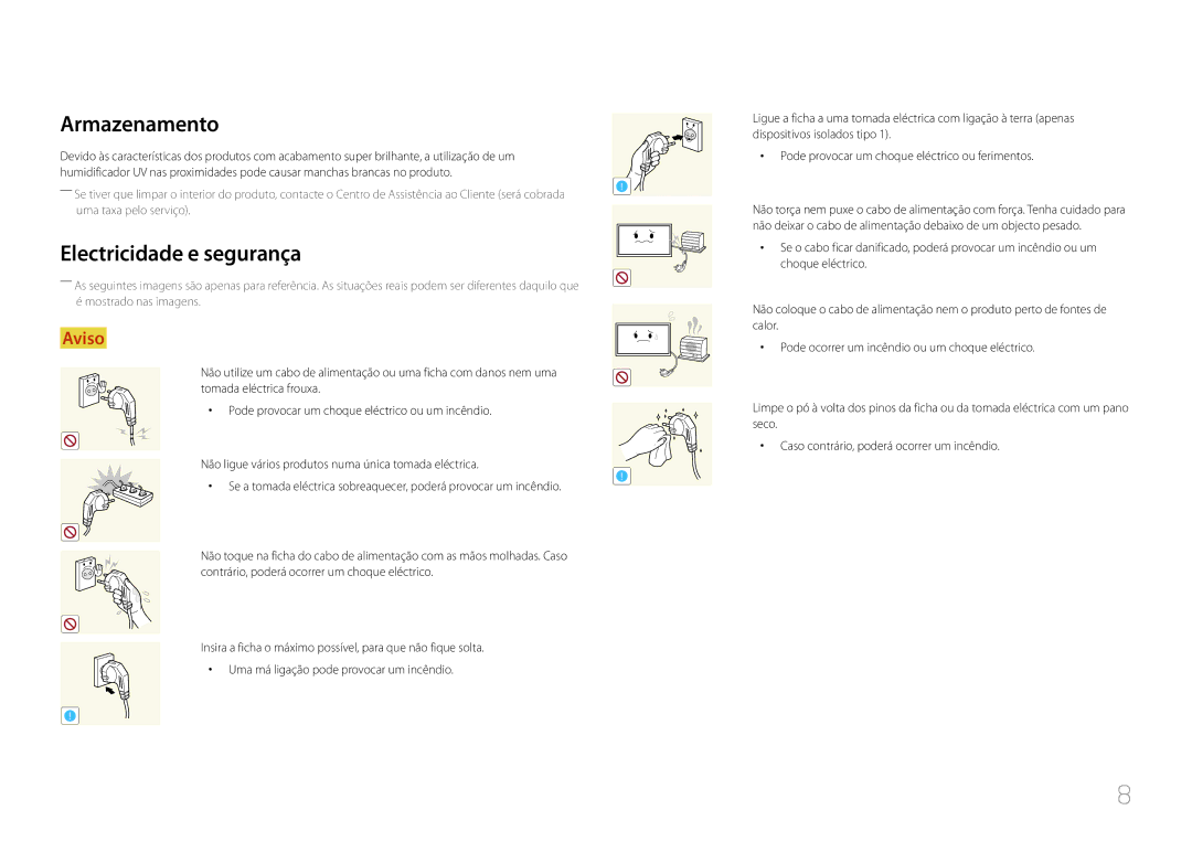 Samsung LH24OMEPWBC/EN manual Armazenamento, Electricidade e segurança 