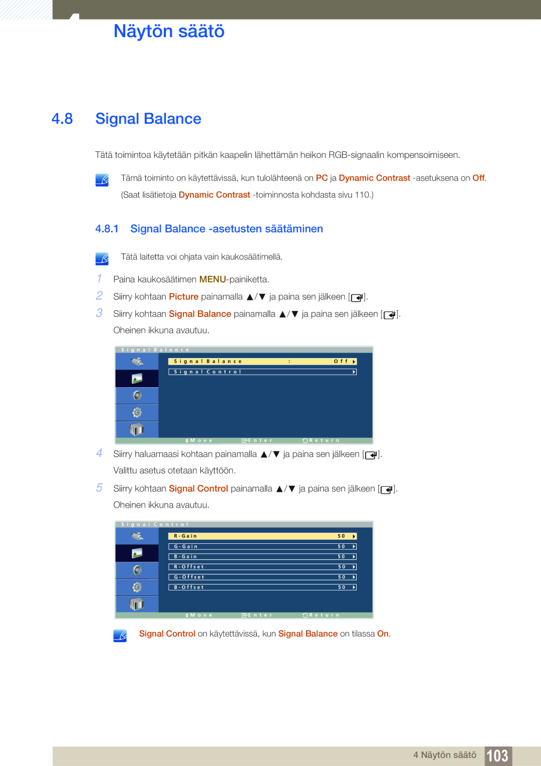 Samsung LH32ARPLBC/EN manual Signal Balance -asetusten säätäminen 