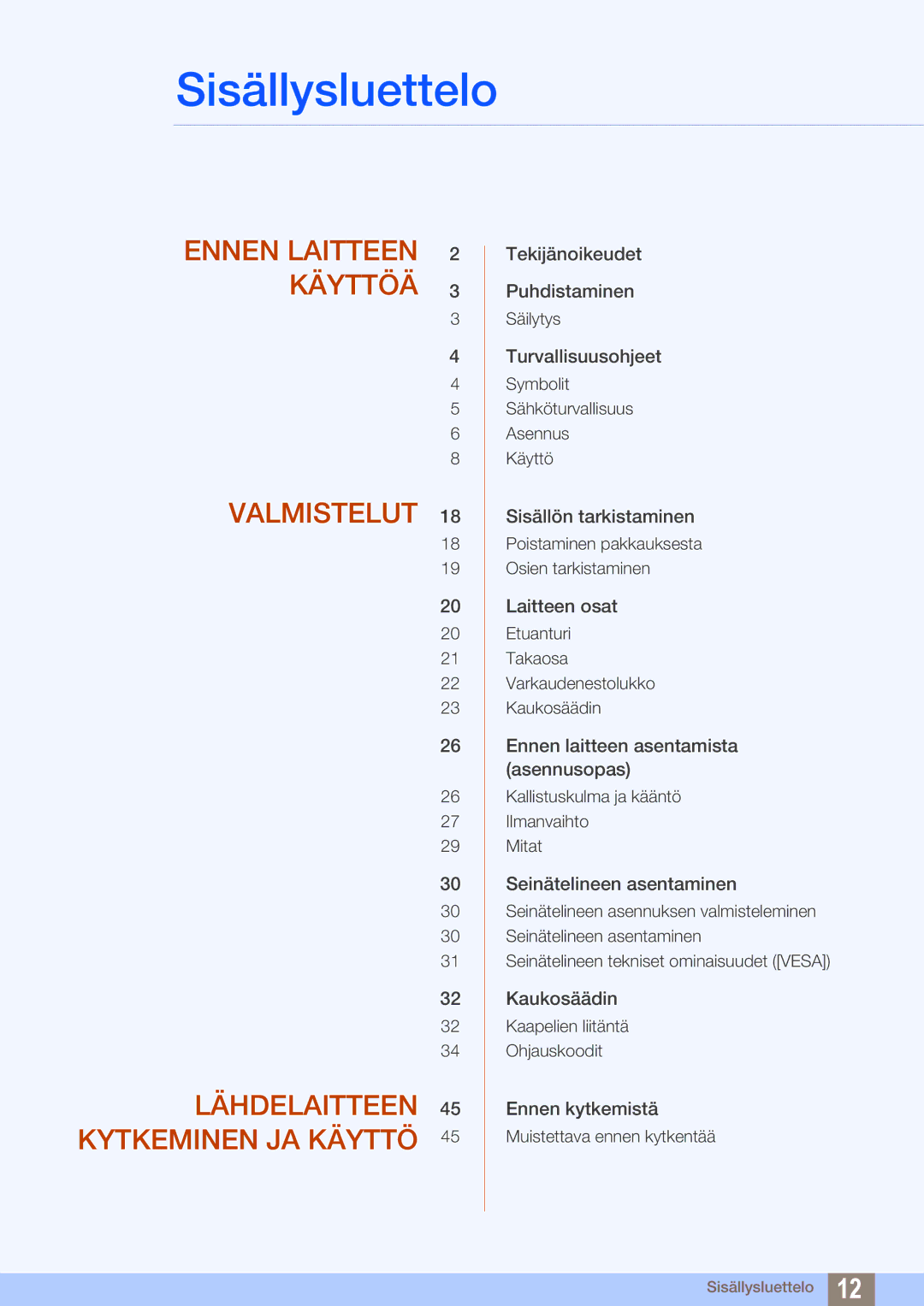 Samsung LH32ARPLBC/EN manual Sisällysluettelo 