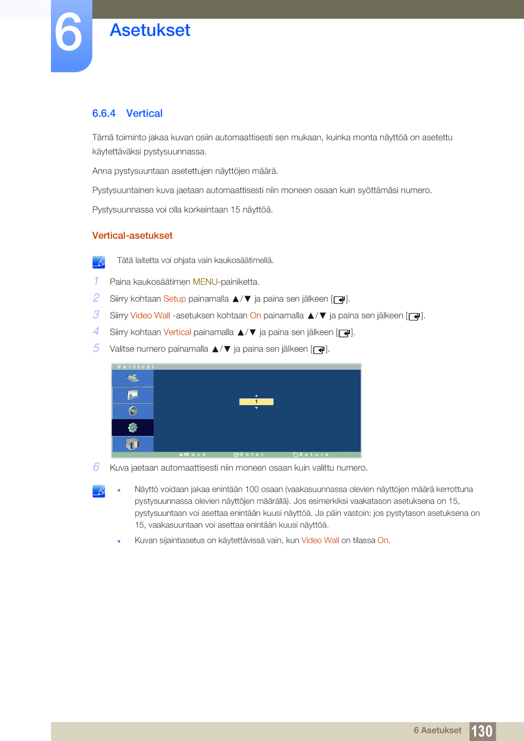 Samsung LH32ARPLBC/EN manual Vertical-asetukset 