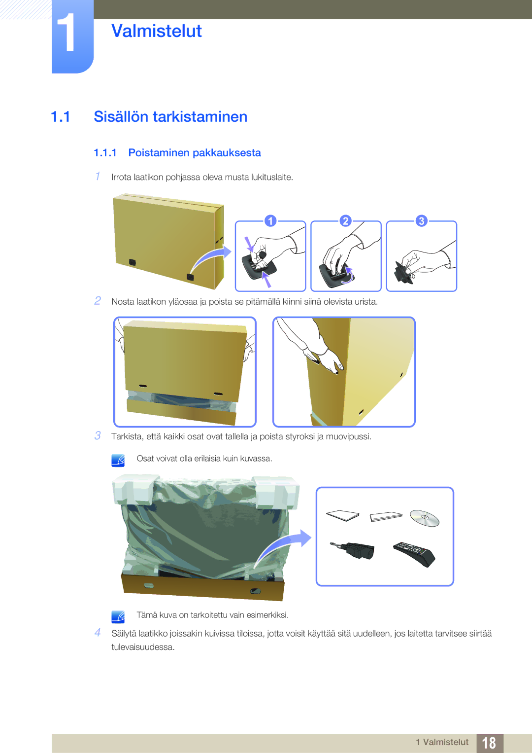 Samsung LH32ARPLBC/EN manual Sisällön tarkistaminen, Poistaminen pakkauksesta 