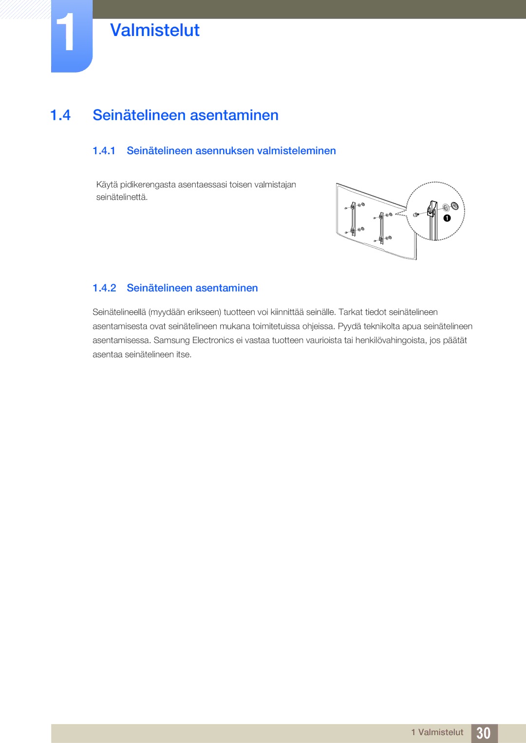 Samsung LH32ARPLBC/EN manual Seinätelineen asentaminen, Seinätelineen asennuksen valmisteleminen 