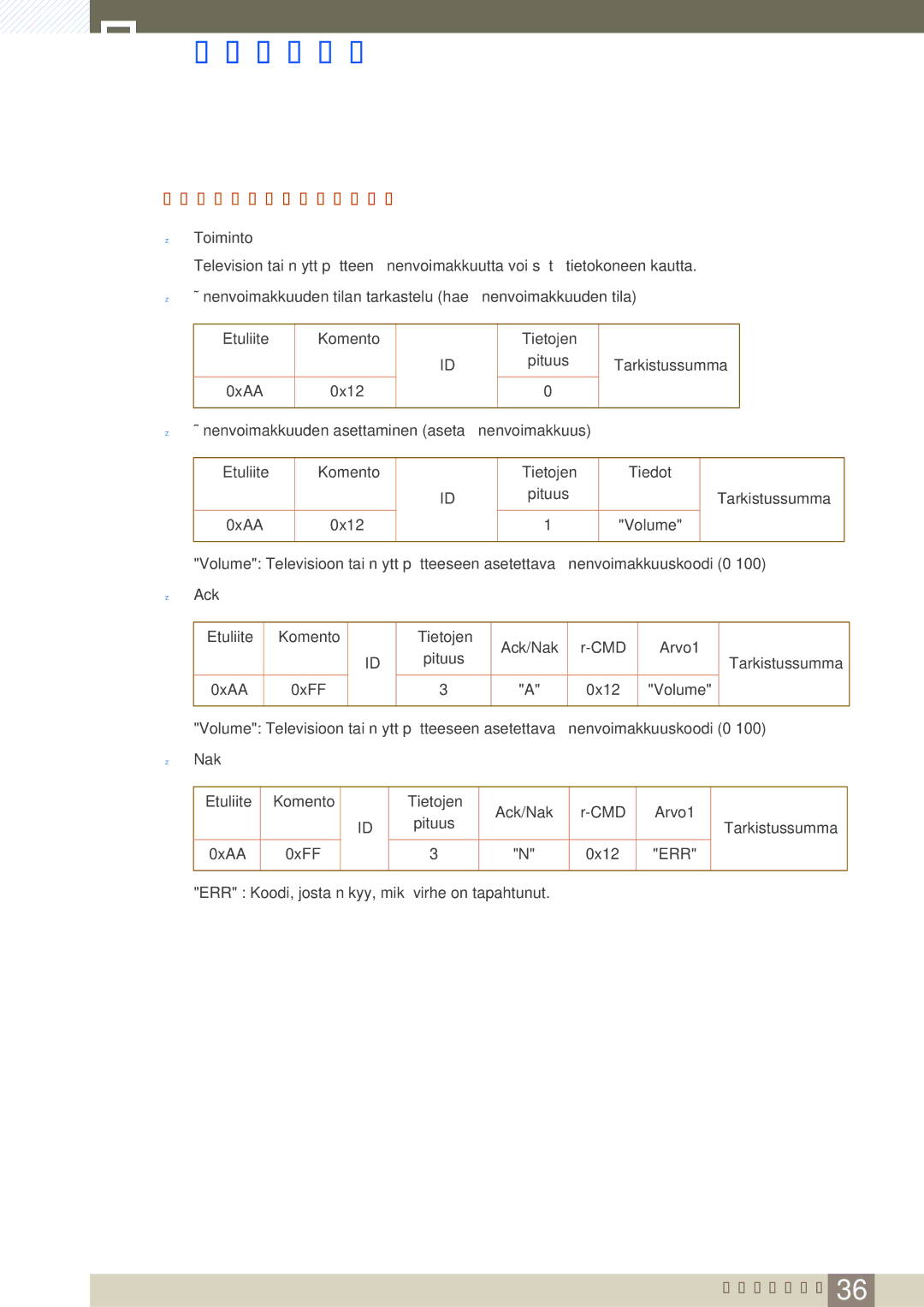 Samsung LH32ARPLBC/EN manual Äänenvoimakkuuden hallinta 