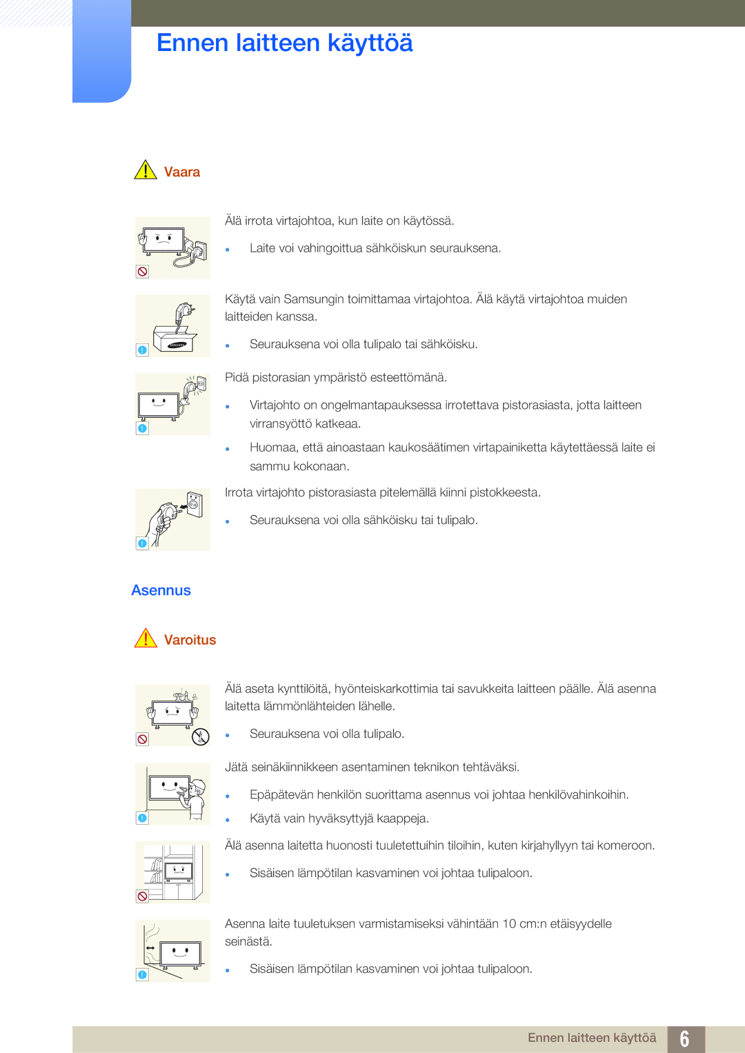 Samsung LH32ARPLBC/EN manual Asennus, Vaara 