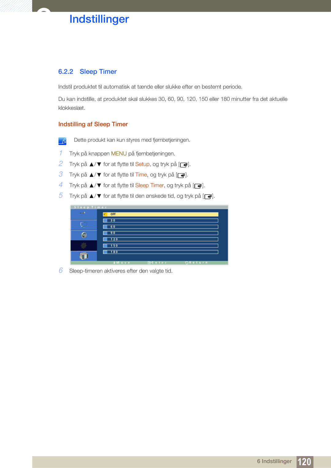 Samsung LH32ARPLBC/EN manual Indstilling af Sleep Timer 